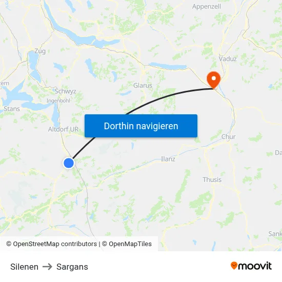 Silenen to Sargans map