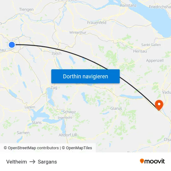 Veltheim to Sargans map