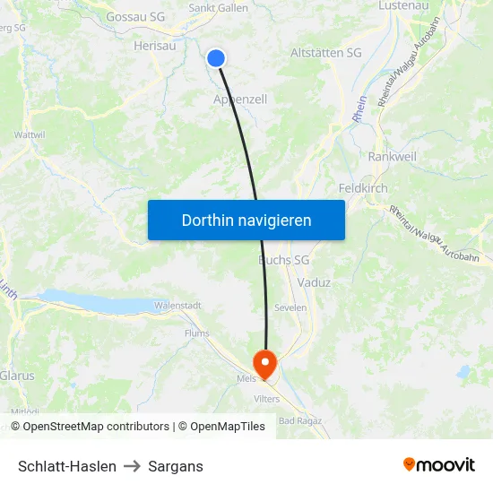 Schlatt-Haslen to Sargans map