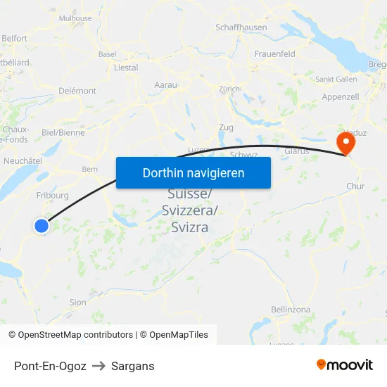 Pont-En-Ogoz to Sargans map