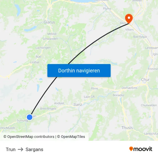 Trun to Sargans map