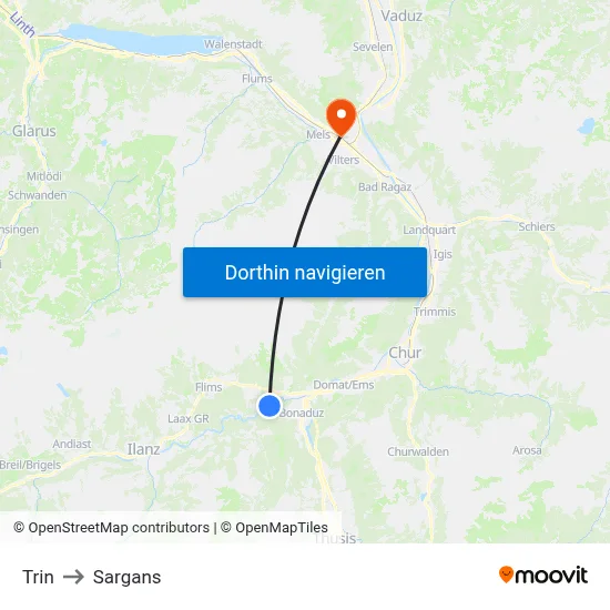 Trin to Sargans map