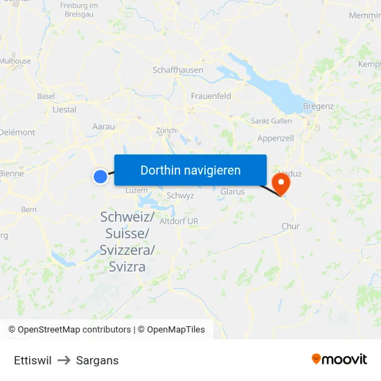 Ettiswil to Sargans map