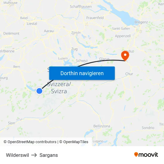 Wilderswil to Sargans map