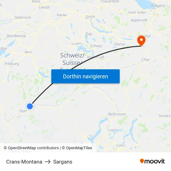 Crans-Montana to Sargans map