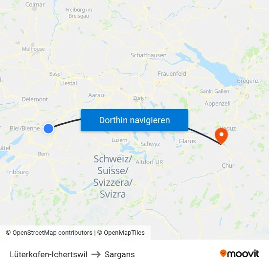 Lüterkofen-Ichertswil to Sargans map