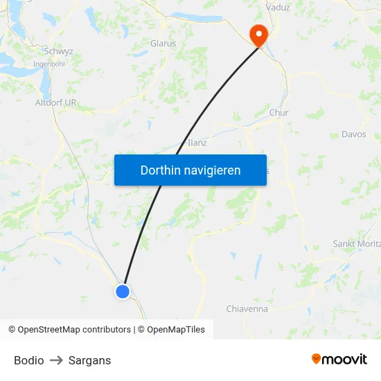 Bodio to Sargans map