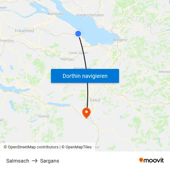 Salmsach to Sargans map