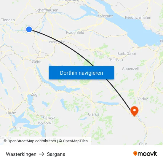 Wasterkingen to Sargans map