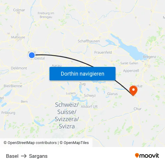 Basel to Sargans map