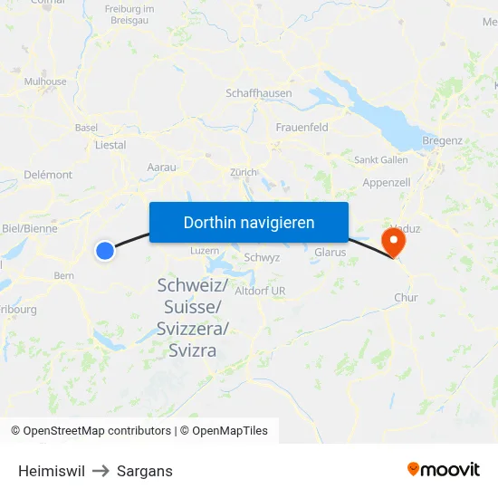 Heimiswil to Sargans map