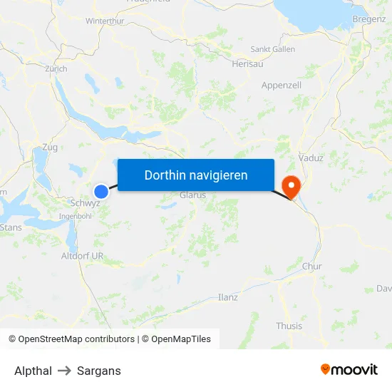 Alpthal to Sargans map