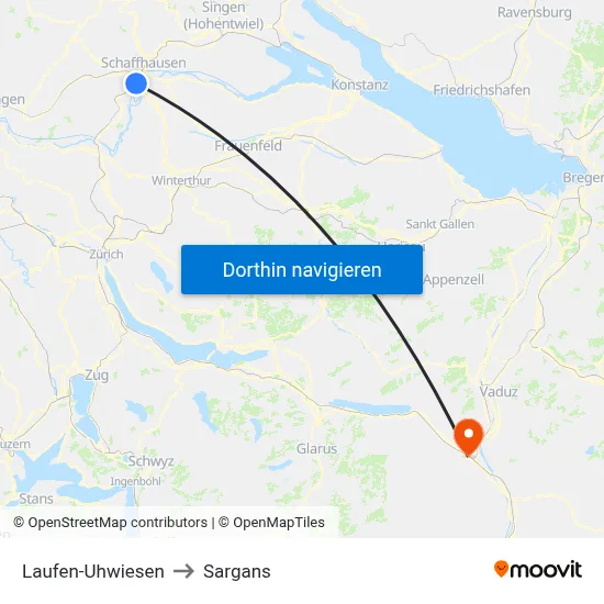 Laufen-Uhwiesen to Sargans map