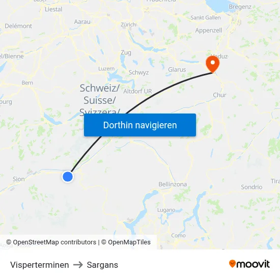 Visperterminen to Sargans map