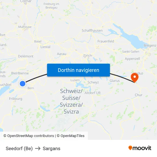 Seedorf (Be) to Sargans map