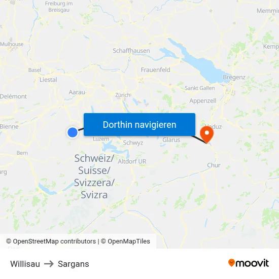 Willisau to Sargans map
