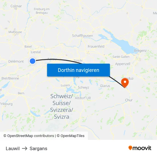 Lauwil to Sargans map