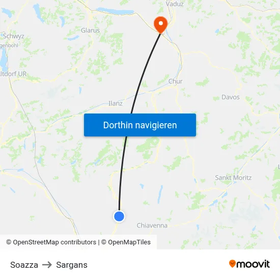 Soazza to Sargans map
