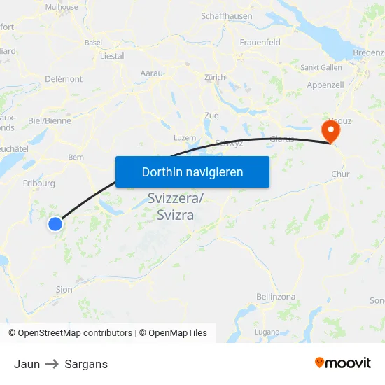 Jaun to Sargans map