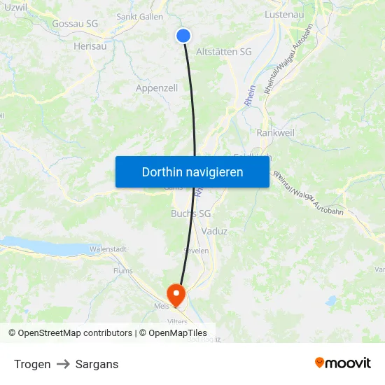 Trogen to Sargans map