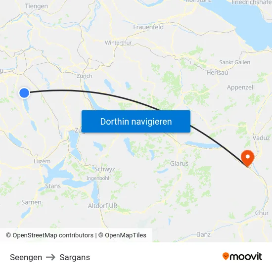 Seengen to Sargans map