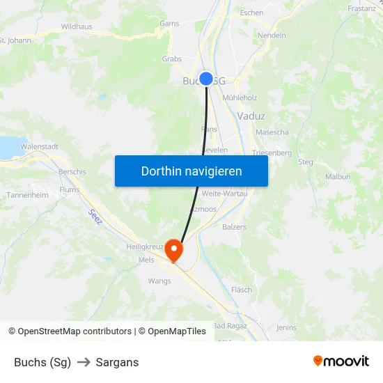 Buchs (Sg) to Sargans map