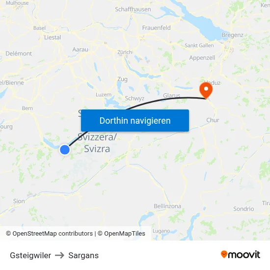 Gsteigwiler to Sargans map