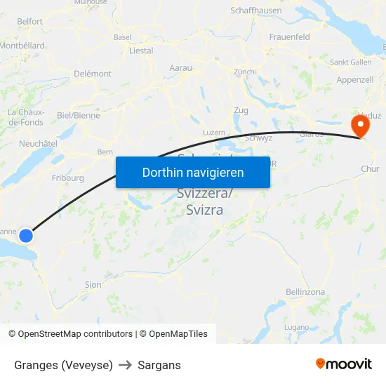 Granges (Veveyse) to Sargans map