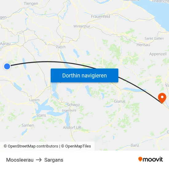 Moosleerau to Sargans map