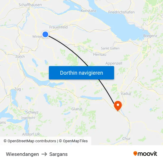 Wiesendangen to Sargans map