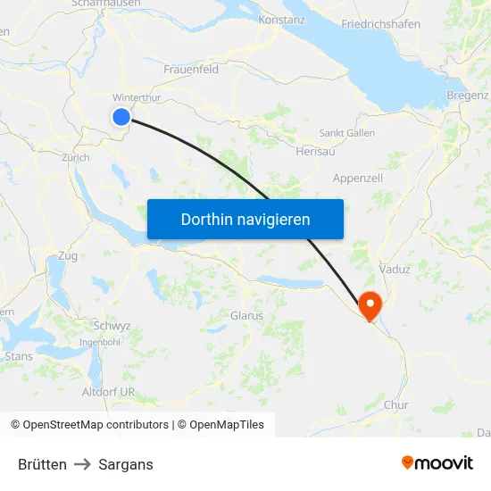 Brütten to Sargans map