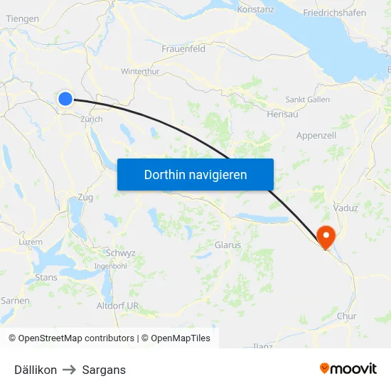 Dällikon to Sargans map
