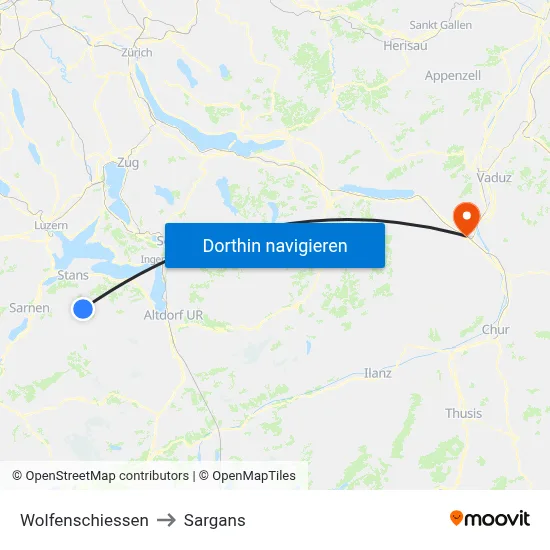 Wolfenschiessen to Sargans map