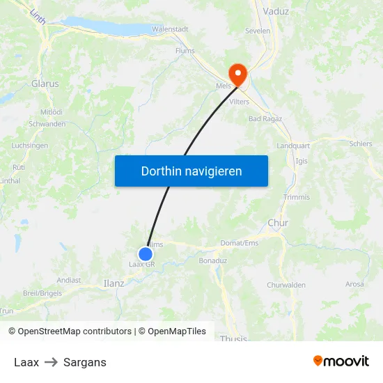 Laax to Sargans map