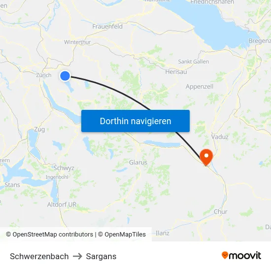 Schwerzenbach to Sargans map