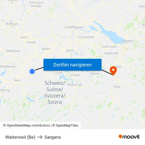 Walterswil (Be) to Sargans map