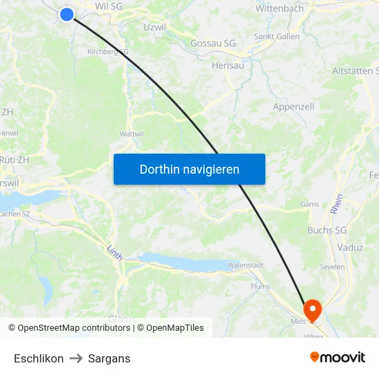 Eschlikon to Sargans map