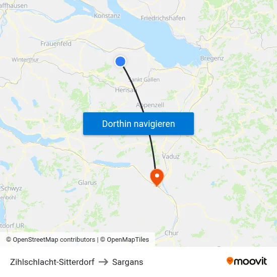 Zihlschlacht-Sitterdorf to Sargans map