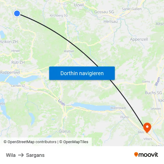 Wila to Sargans map