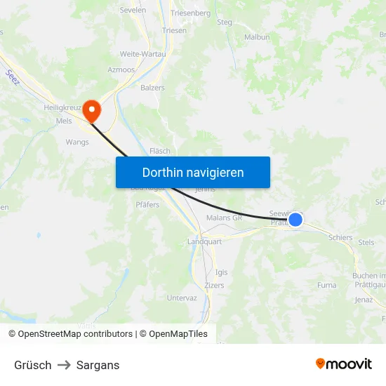 Grüsch to Sargans map