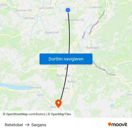 Rehetobel to Sargans map