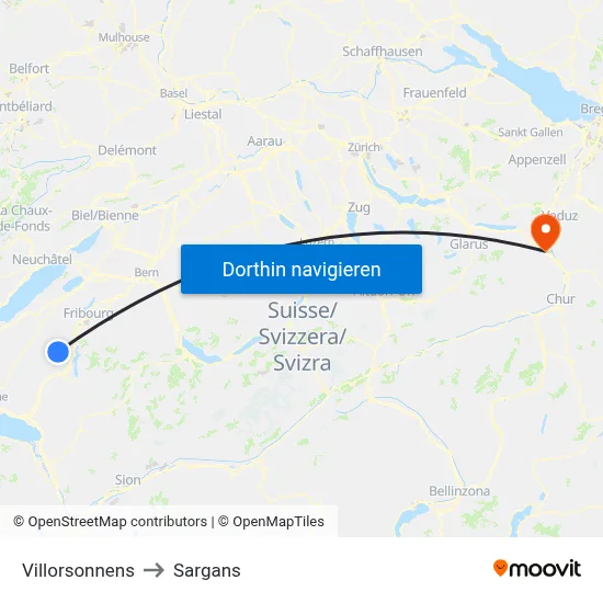 Villorsonnens to Sargans map