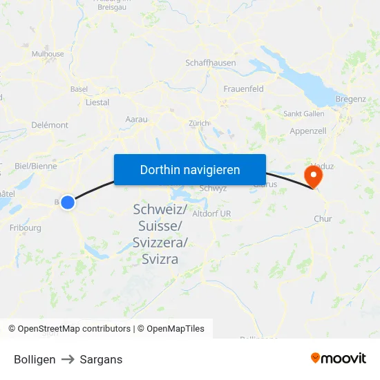 Bolligen to Sargans map
