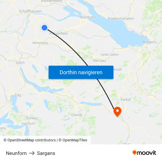 Neunforn to Sargans map
