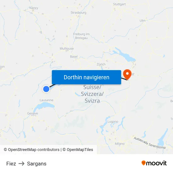 Fiez to Sargans map