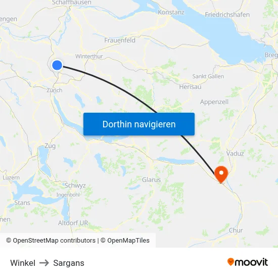 Winkel to Sargans map