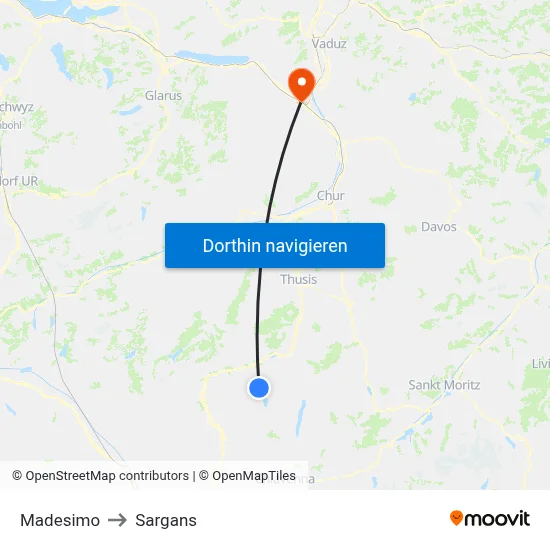 Madesimo to Sargans map