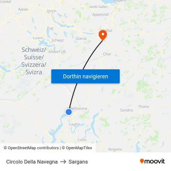 Circolo Della Navegna to Sargans map