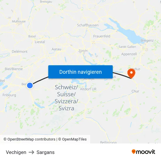 Vechigen to Sargans map