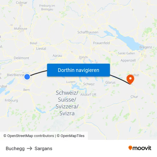 Buchegg to Sargans map